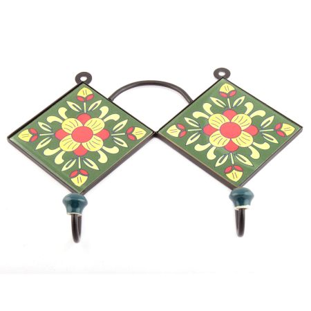 Forest Green And Yellow Ceramic Floral Tiles Hooks